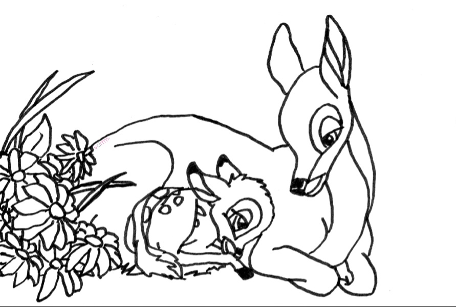 Festa della mamma disegni da stampare e colorare gratis: Bambi e la sua mamma  