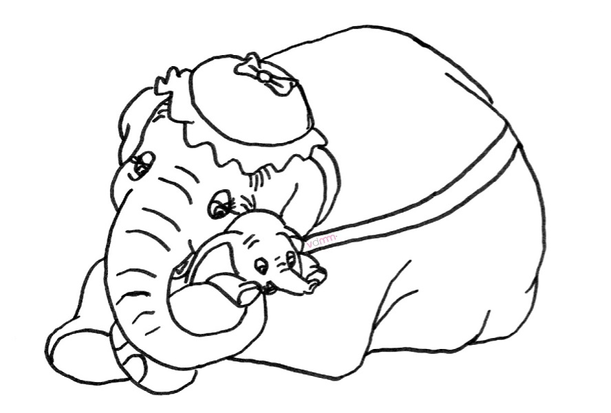 Festa della mamma disegni da stampare e colorare gratis: Dumbo con la sua mamma 