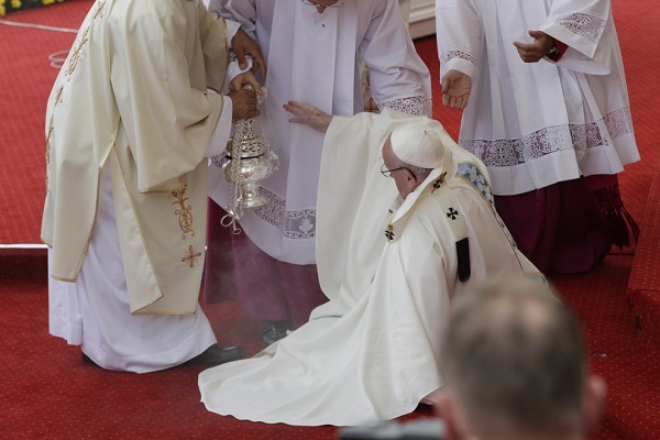 Papa Francesco in Polonia Cade Prima di Iniziare la Messa 