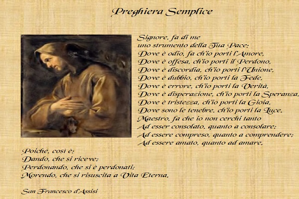 San Francesco d'Assisi preghiera semplice