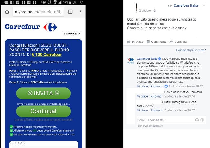Buono Spesa Carrefour su Whatsapp: l’Azienda si Dissocia
