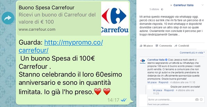 Buono Spesa Carrefour su Whatsapp: l’Azienda si Dissocia