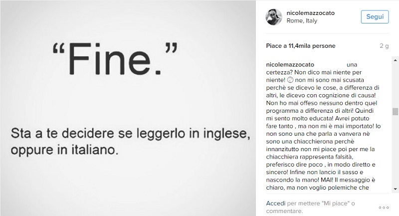 Nicole Mazzocato Conferma la Crisi con Fabio Colloricchio