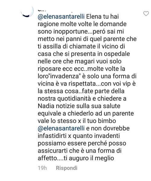 Elena Santarelli difende Nadia Toffa su instagram